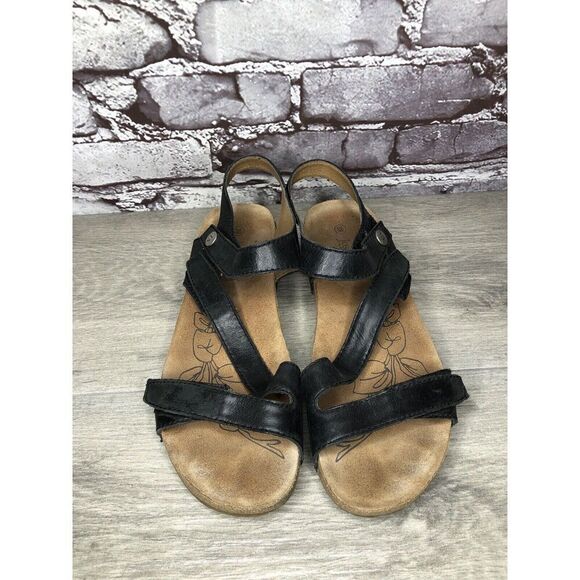 Josef Seibel Black Leather Cork Ankle Strap Wedge Sandals Women Sz 39EU/8.5M US - Picture 13 of 16